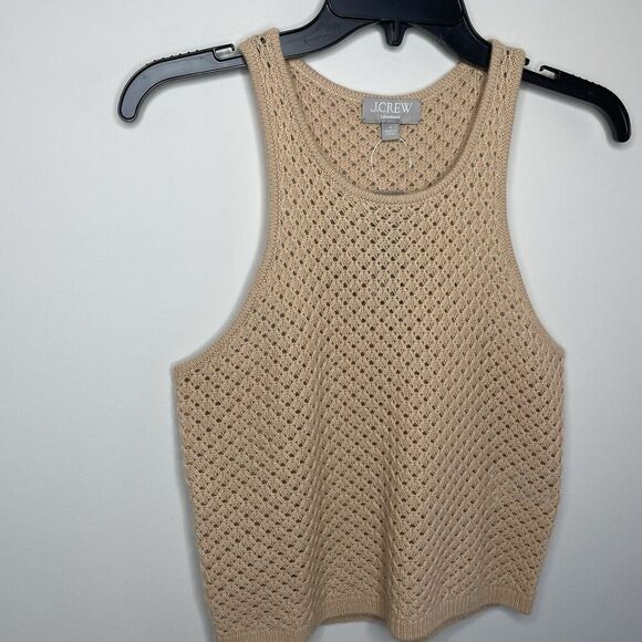 J.CREW Cashmere Top Women Small Tan NEW Pointelle Sleeveless Sweater BZ496 - Picture 4 of 12